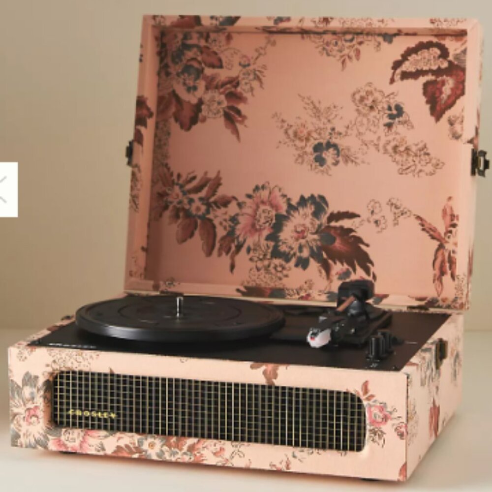 Crosley Floral Voyager Bluetooth Record Player Pink Green Vinyl
